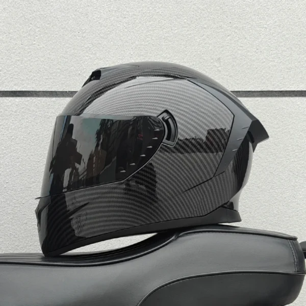 Motorcycle Full Face Helmet Carbon Fiber Black Pattern Certified Safety Racing Helmet DOT