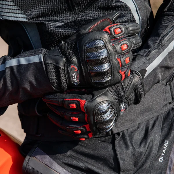 Retro Leather Motorcycle Gloves Summer Moto Gloves Men’s Women’s Touch Screen Carbon Protective Motorbike Breathable
