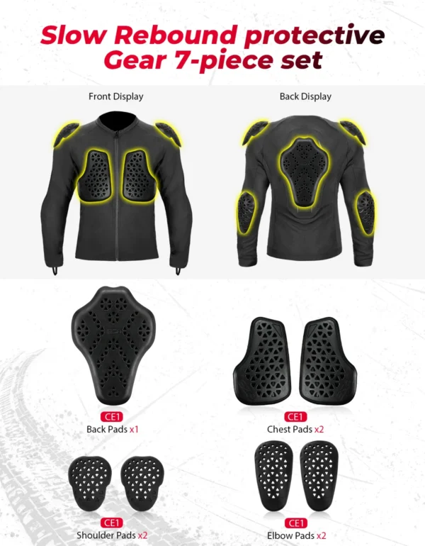 Motorcycle Armour Jacket Unisex Summer Riding with 7Pcs Set CE Protective Gear Soft Breathable Mesh Top Body Protector Equipment