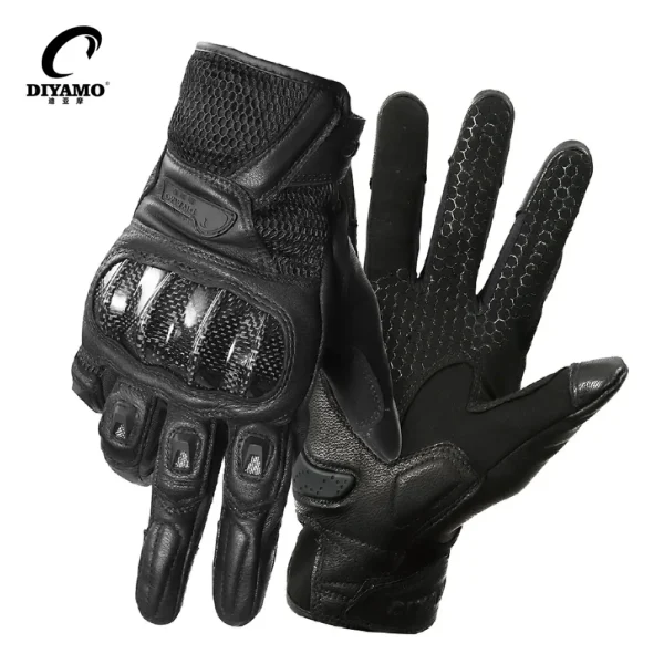 Retro Leather Motorcycle Gloves Summer Moto Gloves Men’s Women’s Touch Screen Carbon Protective Motorbike Breathable