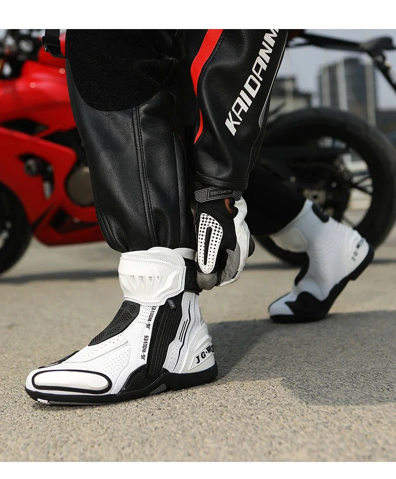 YUYIN Men Motorbike Riding Shoes Motorcycle Boots Racing Protective High Top Breathable Anti Slip Side Zipper TPU Rubber Sole - Image 11