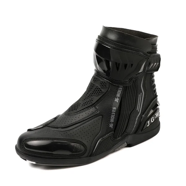 YUYIN Men Motorbike Riding Shoes Motorcycle Boots Racing Protective High Top Breathable Anti Slip Side Zipper TPU Rubber Sole