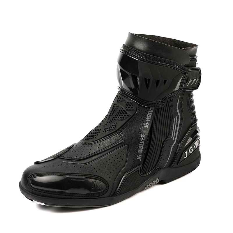 YUYIN Men Motorbike Riding Shoes Motorcycle Boots Racing Protective High Top Breathable Anti Slip Side Zipper TPU Rubber Sole - Image 1