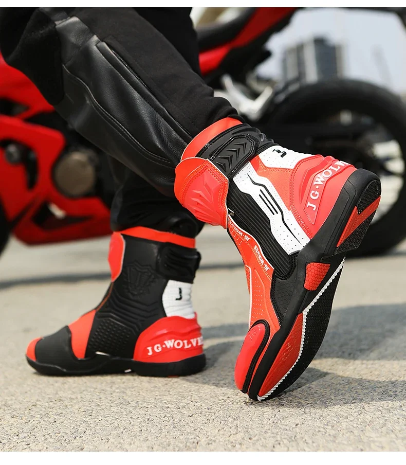 YUYIN Men Motorbike Riding Shoes Motorcycle Boots Racing Protective High Top Breathable Anti Slip Side Zipper TPU Rubber Sole - Image 9